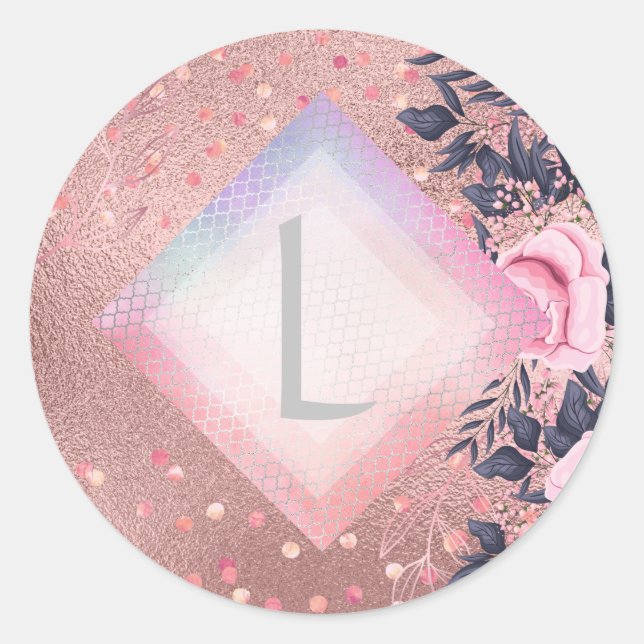 Sticker Rond Lilibet Monogram Rosegold Floral fit pour Princess (Devant)