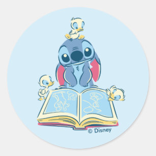 Sticker Rond Lilo & Stitch Lire le vilain canard