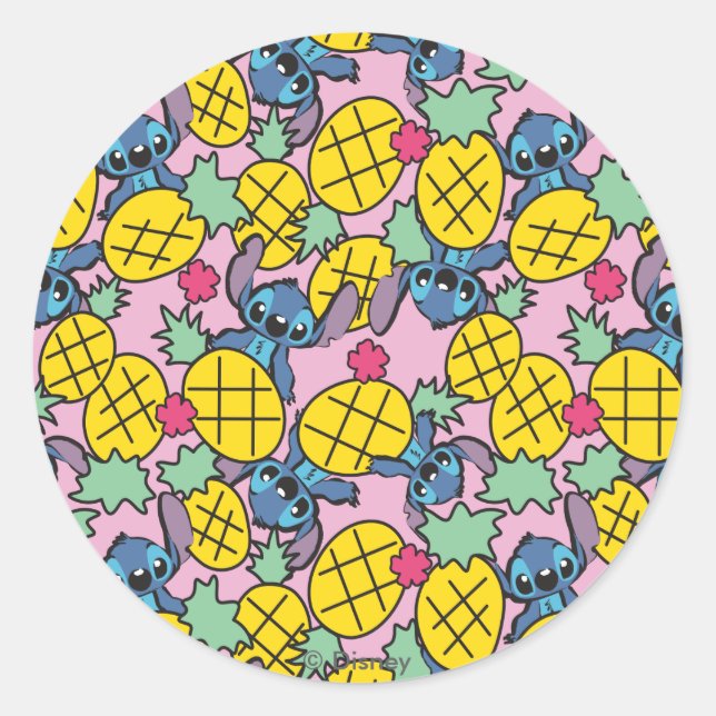 Sticker Rond Lilo & Stitch | Motif ananas (Devant)