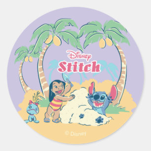 Sticker Rond Lilo & Stitch   Venez visiter les îles !