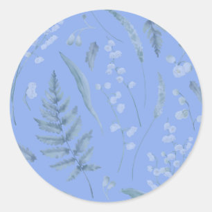 Sticker Rond Lily de Vallée avec des fougères    Bleu moyen