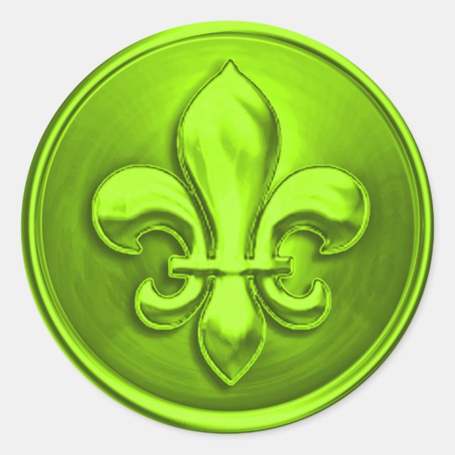 Sticker Rond Lime Fleur de Lis Enveloppe Sceau Embossé Look (Devant)