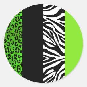 Sticker Rond Lime Green Leopard et Zebra Poster de animal
