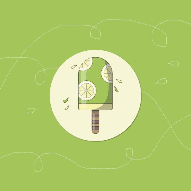 Sticker Rond Lime Lemon Ice Cream Bar (Lemon lime green yellow ice cream bar sticker .)