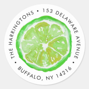 Sticker Rond Lime lunaire vert Citrus Slice Adresse de retour