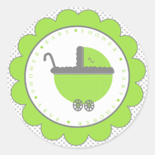Sticker Rond Lime Vert & Gris Pois-Baby shower