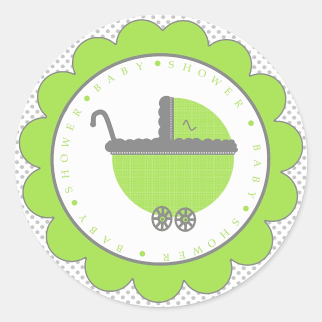 Sticker Rond Lime Vert & Gris Pois-Baby shower (Devant)