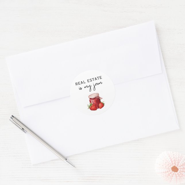 Sticker Rond L'immobilier est mon marketing de confiture (Enveloppe)