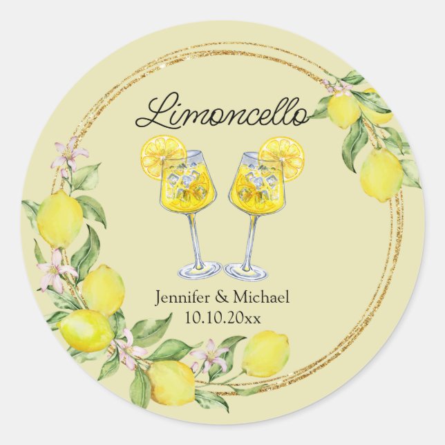 Sticker Rond limoncello aquarelle citron mariage cocktail (Devant)