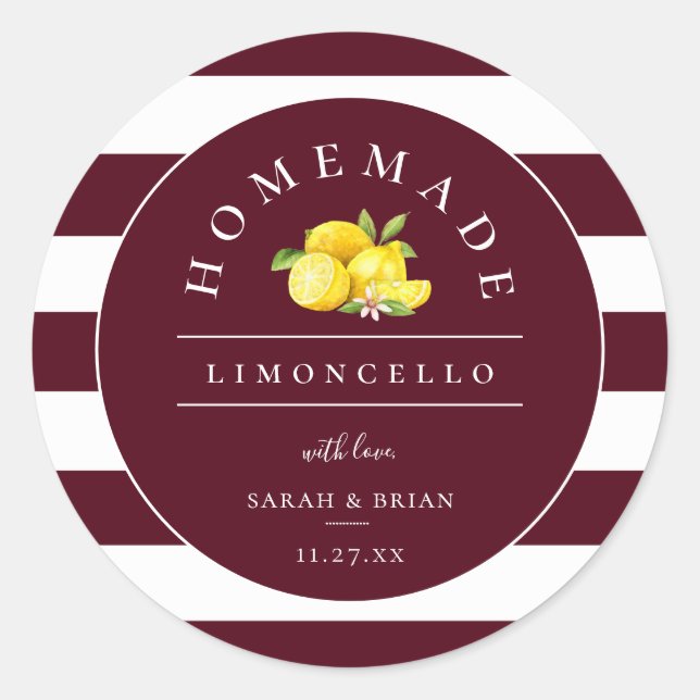 Sticker Rond Limoncello moderne Burgundy Stripe (Devant)