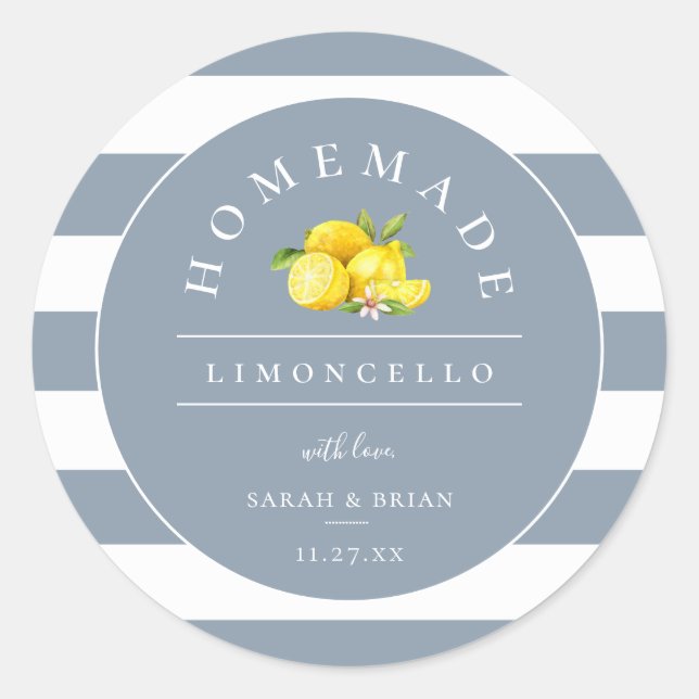 Sticker Rond Limoncello moderne Dusty Blue Stripe (Devant)