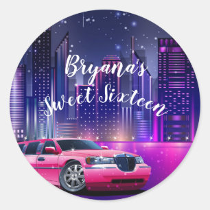 Sticker Rond Limousine Rose Limousine Ville Douce 16e Fête d'an