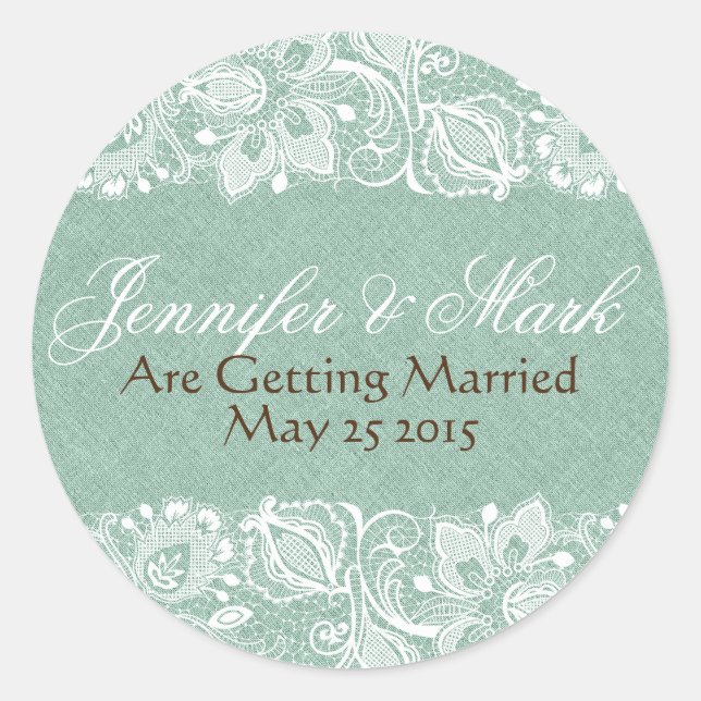 Sticker Rond Lin Faux vert menthe Burlap & Lace Florale blanche (Devant)