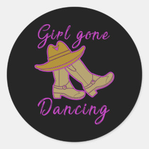 Sticker Rond Line Dancing Femmes Cowgirl Yeehaw Line Dance
