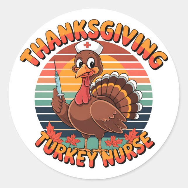 Sticker Rond L'infirmière turque de Thanksgiving (Devant)