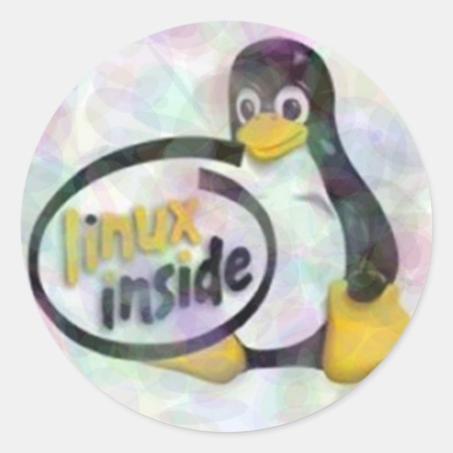 Sticker Rond LINUX INSIDE Tux Linux Penguin Logo (Devant)