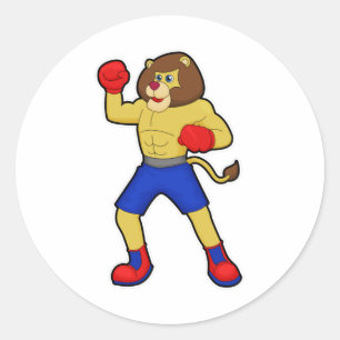 Sticker Rond Lion à la boxe avec gants de boxe