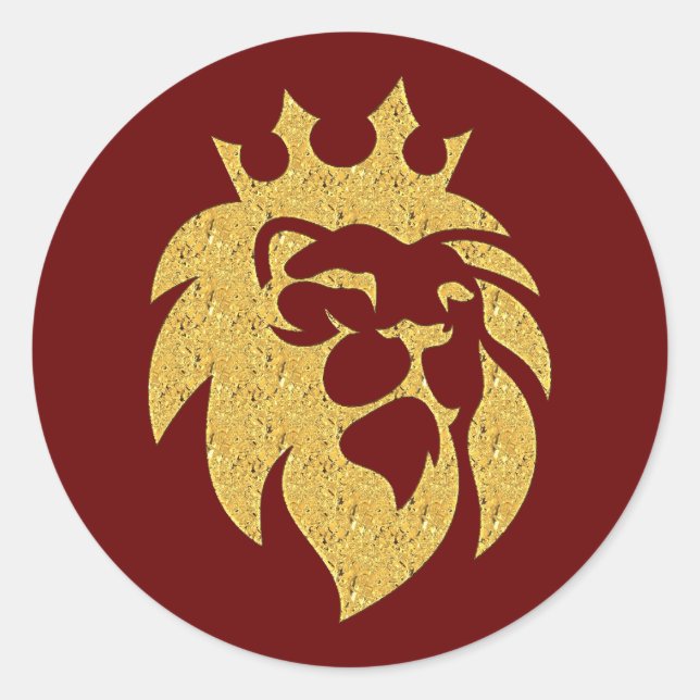 Sticker Rond Lion Avec Couronne - Style Or 1 (Devant)