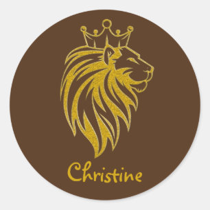 Sticker Rond Lion Avec Couronne - Style Or 2