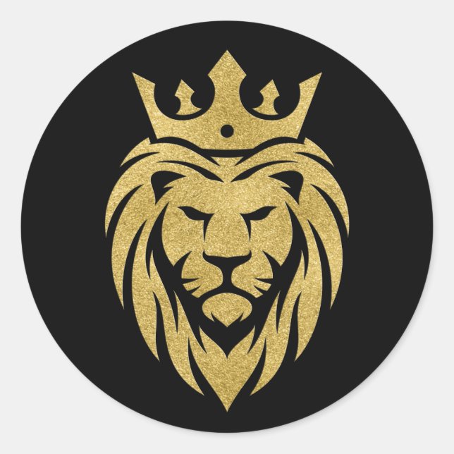 Sticker Rond Lion Avec Couronne - Style Or 3 (Devant)
