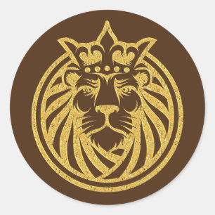 Sticker Rond Lion Avec Couronne - Style Or 4