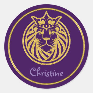 Sticker Rond Lion Avec Couronne - Style Or 4