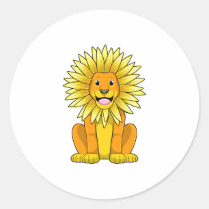 Sticker Rond Lion avec Fleur de tournesol