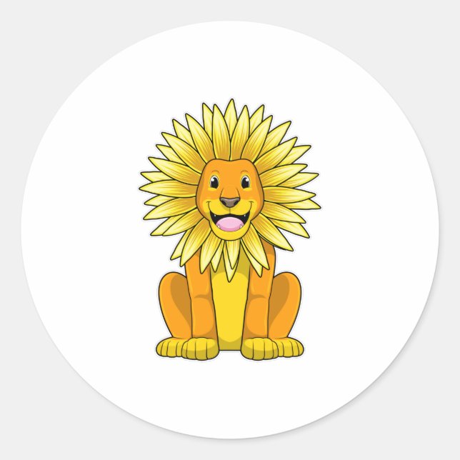 Sticker Rond Lion avec Fleur de tournesol (Devant)