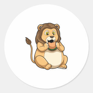 Sticker Rond Lion avec hamburger
