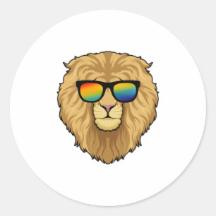 Sticker Rond Lion avec lunettes de soleil