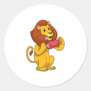 Sticker Rond Lion avec viande