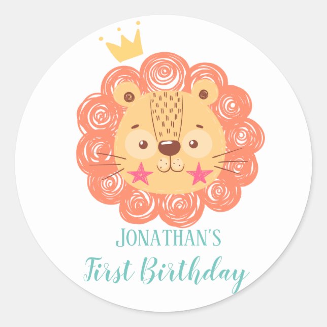 Sticker Rond Lion baby shower classique collant rond (Devant)