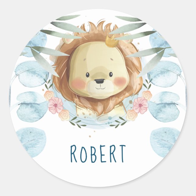 Sticker Rond Lion Birthday Personnalisé (Devant)