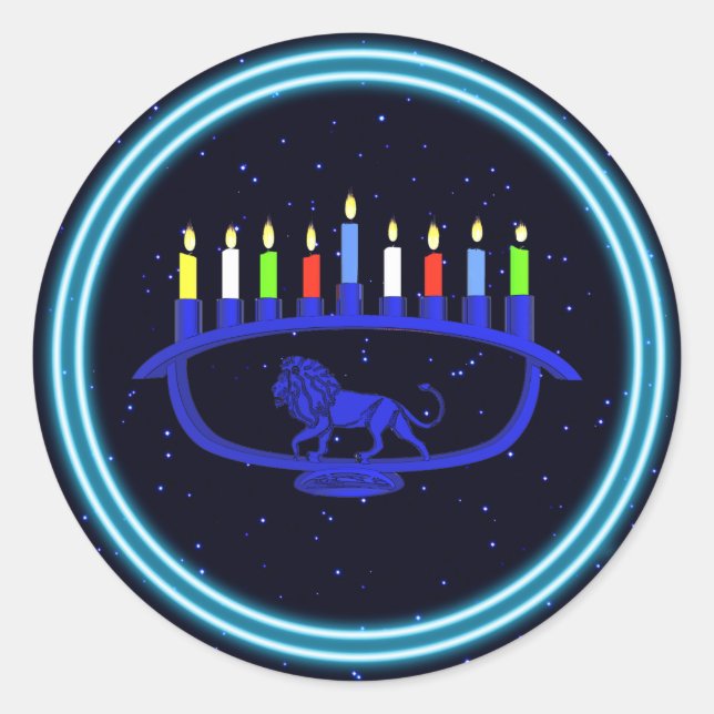 Sticker Rond Lion bleu Menorah (Devant)