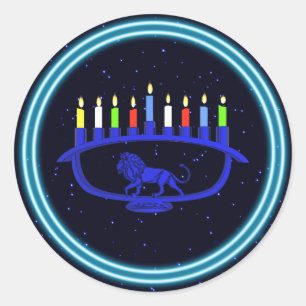 Sticker Rond Lion bleu Menorah