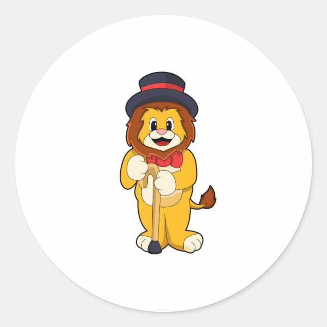 Sticker Rond Lion comme Gentleman avec Casquette (Devant)