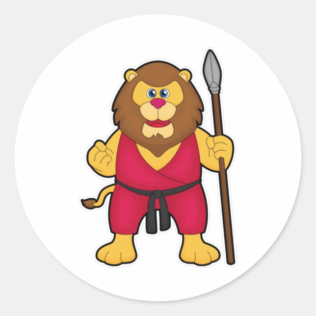 Sticker Rond Lion comme guerrier avec Spear (Devant)