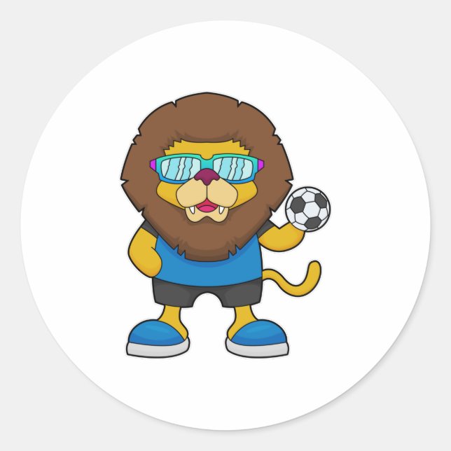Sticker Rond Lion comme joueur de football avec Soccer (Devant)