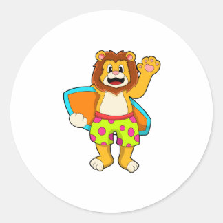 Sticker Rond Lion comme surfer avec Surfer