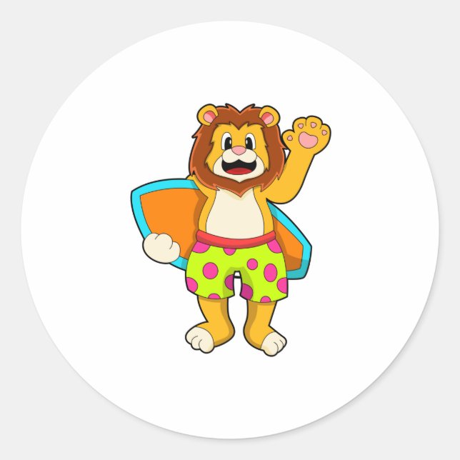 Sticker Rond Lion comme surfer avec Surfer (Devant)
