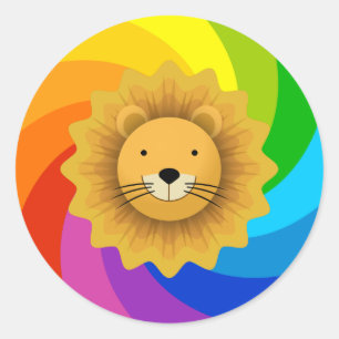 Sticker Rond Lion d'arc-en-ciel
