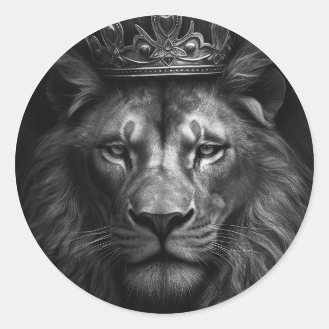 Sticker Rond Lion de Couronne du roi Majestic (Devant)
