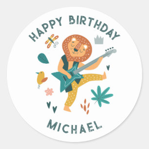Sticker Rond Lion de dessin et guitare