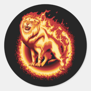 Sticker Rond Lion de feu