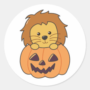 Sticker Rond Lion En Citrouille Orange Koalas Lion Halloween
