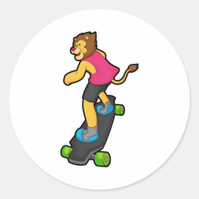 Sticker Rond Lion en Skateboard avec Skateboard (Devant)