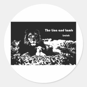 Sticker Rond Lion et agneau noir et blanc
