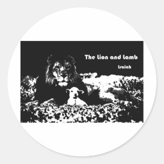 Sticker Rond Lion et agneau noir et blanc