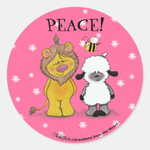 Sticker Rond Lion et agneau Véritables amis