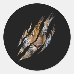Sticker Rond Lion Face Tiger Safari Claw déchirée